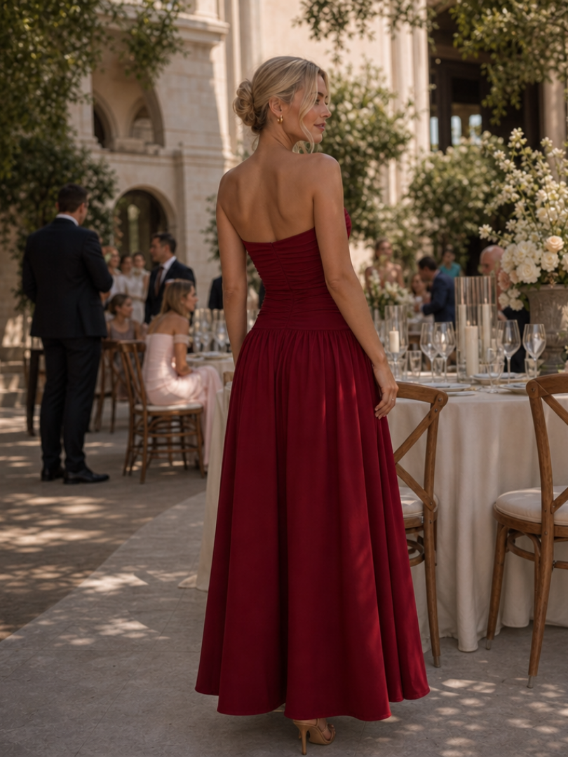 Zelene | Strapless Ruched Bodice Midi Dress 7