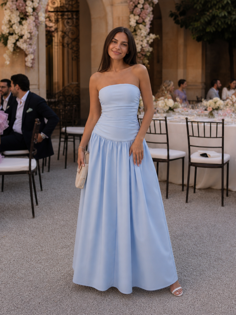 Zelene | Strapless Ruched Bodice Midi Dress 9