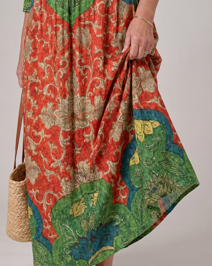 Zeloria | Abstract Vintage Print Relaxed Three Quarter Sleeve Midi Dress 2