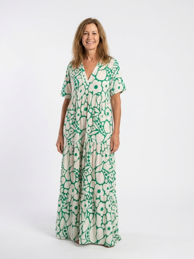 Zuleika | Short Sleeve V Neck Floral Midi Dress 0