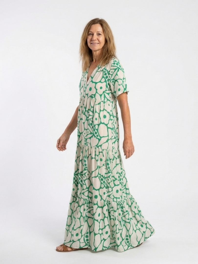 Zuleika | Short Sleeve V Neck Floral Midi Dress 1